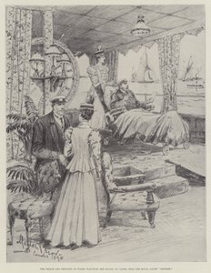 The Prince and Princess of Wales watching the Racing at Cowes from the Royal Yacht Osborne